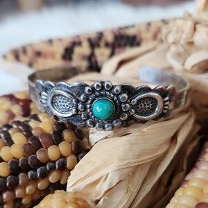 Cool Vintage Native American Fred Harvey Turquoise Cuff Bracelet 💚🩵🩶
